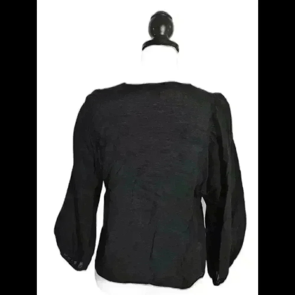Ann Taylor Chic Black Puff Sleeve Blouse - Picture 2 of 5